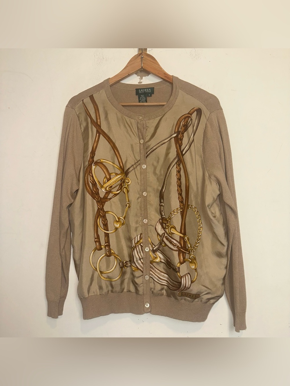 VTG Lauren Ralph Lauren Cardigan Sweater Equestrian Bridle Straps Cashmere Silk